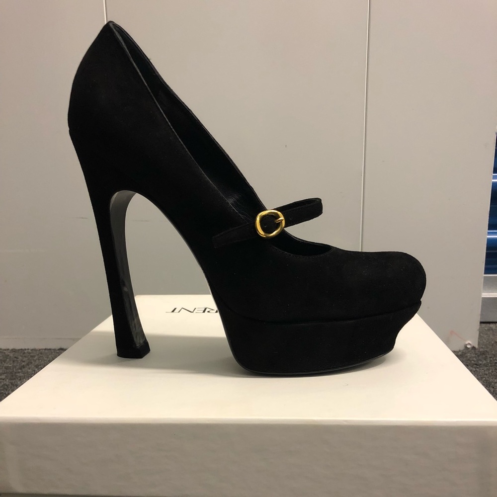 Yves Saint Laurent Suede Platform Mary Jane Pumps